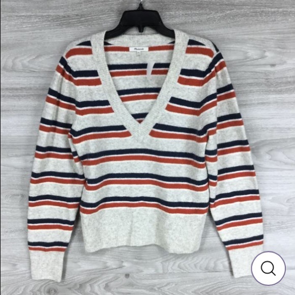 Madewell Margo Stripe Wool Blend V-Neck Sweater - Picture 4 of 8